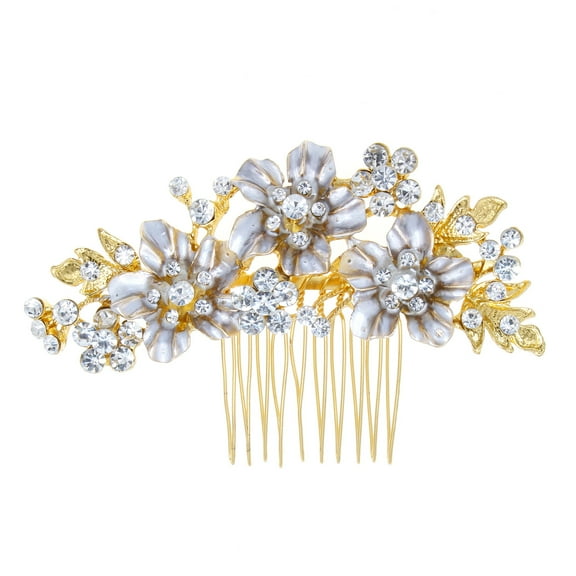 Nvzi-c Bridal Flower Wedding Hair Pins Crystal Pearl Hair Combs Clips Headpiece Gold Wedding Hair Accessories Jewelry with Rhinestone for Brides Bridesmaids Women (Gold)