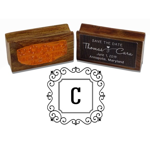 Printtoo Monogram Letter Square Swirl Border C Odd Mounted Rubber Stamp Office Stationary