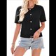 thumbnail image 2 of Cárdigan de Corta de Verano para Mujer, Tejido de Cable, Cuello Redondo, Botones, Top Negro, Talla M, 2 of 10