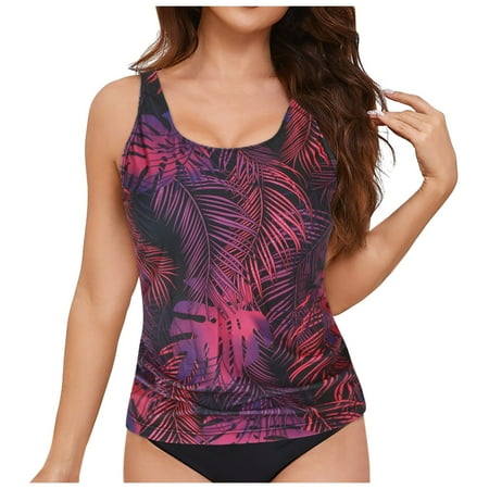 Caqnni Women Tankini Top Only High Neck Bathing Suit Top Tummy Control Swimsuit Top Ruched Swimwear Beachwear Bikini Swim Top Without Bottom (XXL Purple)