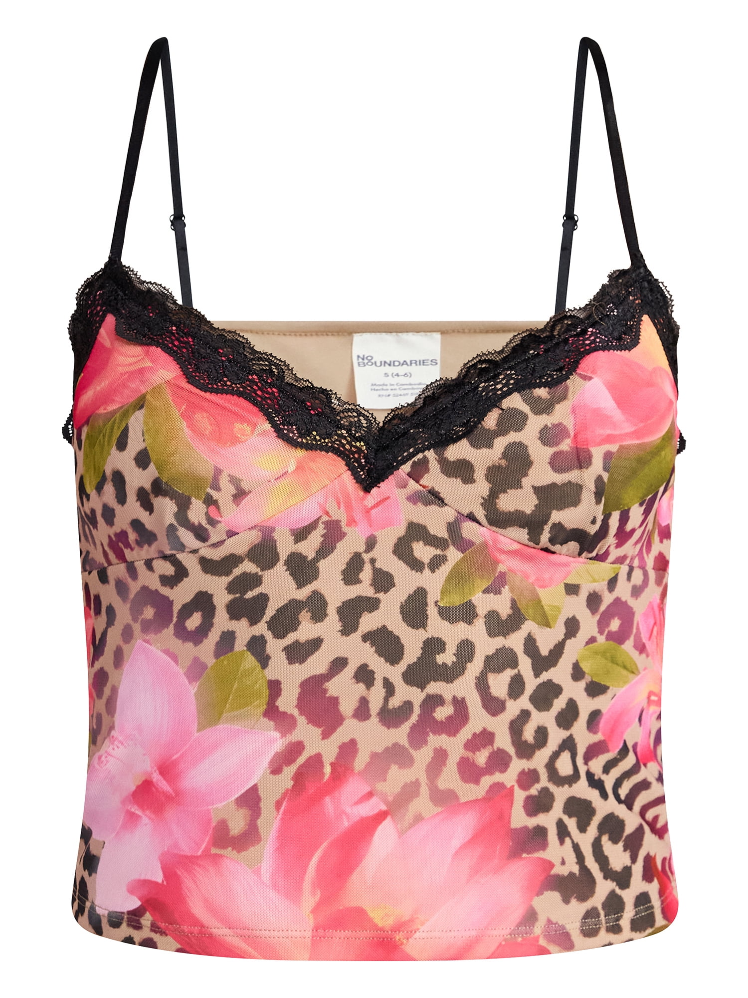 No Boundaries Mesh Camisole with Lace Trim, Women's XXS-XXL