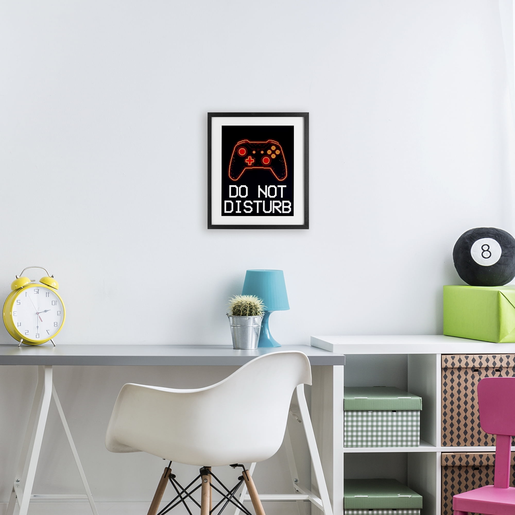 Do Not Disturb Neon Control Black Framed Print Under Glass, design by Kim Allen