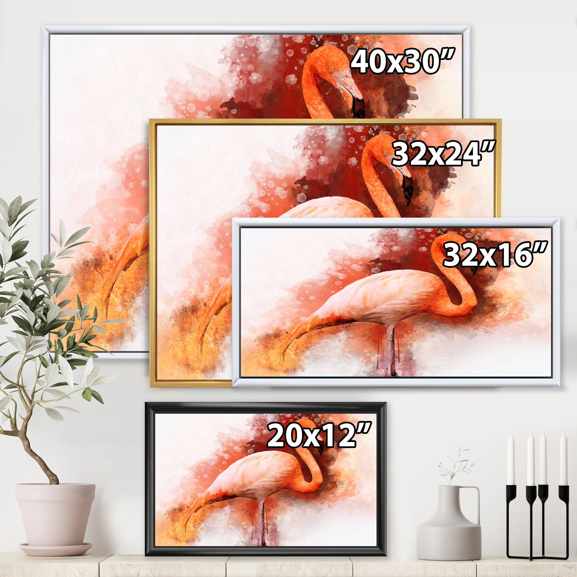 Designart 'Abstract Portrait of Pink Flamingo II' Farmhouse Framed Canvas Wall Art Print