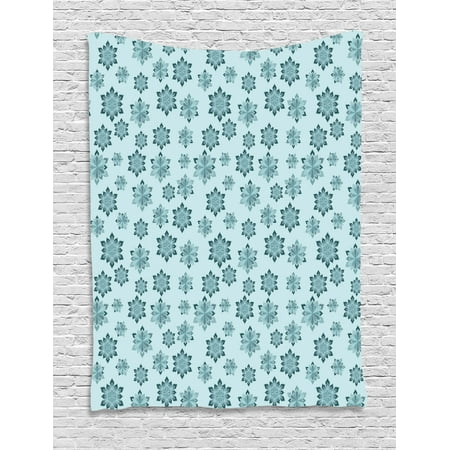 Snowflake Pals - Teal Tapestry, Wintertime Inspiration Ornate Abstract Snowflakes in Pale Colors Christmas, Wall Hanging for Bedroom Living Room Dorm Decor, 60W X 80L Inches, Pale Blue Teal Grey, by Ambesonne