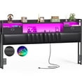 thumbnail image 7 of Aheaplus King Headboard with Drawer Storage and RGB LED Light, King Size Upholstered Headboard with Charging Station and Bookcase, for Bedroom/Dorm Room/Guest Room, Black, 7 of 7