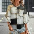 thumbnail image 3 of Geometric Abstract Art Gray Black Gold Retro Women's V-Neck Blouse With 3/4 Ruffled Bell Sleeves Casual Top Ladies Blouses, 3 of 7