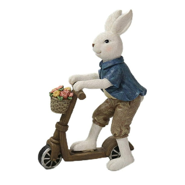 Figuras de animales de adorno de conejito de Pascua de primavera para escritorio, interior, hogar y oficina. azul