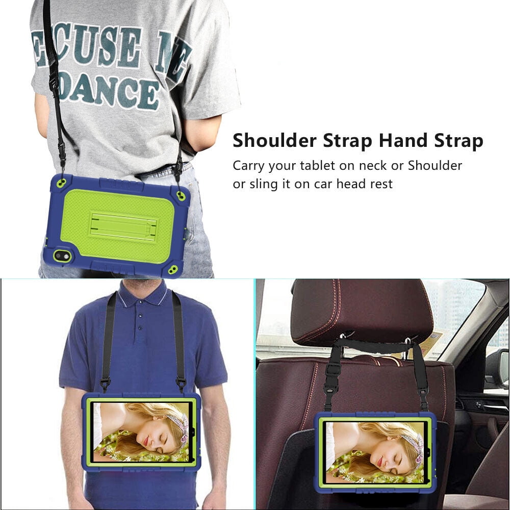 SOATUTO For Orbic Tab 8 inch Heavy Duty Case with Shoulder Strap Kickstand Soft Silicone Hard Back Hybrid Armor Protective Cover for 8" Orbic Tab 8 5G Verizon / Orbic Tab 8 5G UW 8 inch - Navy+Green
