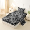 thumbnail image 2 of Homewish Bohemian Skull Skeleton Twin Sheets,Hipple Damask Bedding,Gray Black,Halloween Bed Set,3 Pieces,1 Fitted Sheet and 1 Pillowcase, 2 of 6