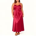 thumbnail image 2 of Fengqque Satin Nightgowns for Women Lace Sleepwear V-neck Silk Slip Sleepshirts Negligee Solid Color Nightwear Red XXXXL, 2 of 9