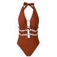 thumbnail image 5 of PWPSG Lace Cutout Halter One Piece Swimsuit, Ruched Bust with Adjustable Strap and Full Coverage for Poolside Brown M, 5 of 8