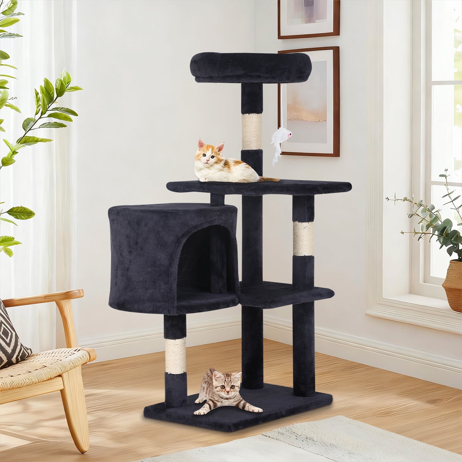 NiamVelo 36 Inch Cat Tree Cat Tower for Small Cats, Plush Multi-Level Cat Condo with Scratch Post Kittens Playhouse Furniture Set, Dark Gray