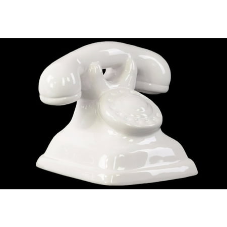 Ceramic Vintage 1930 Rotary Telephone Figurine - White - Benzara