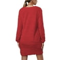 thumbnail image 2 of Gomelly Ladies Mini Dresses Long Sleeve Sweater Dress Casual Pullover Jumper Women Ribbed Knit Winter Fleece Red M, 2 of 4