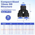 thumbnail image 3 of Uxcell 10-Pack Inline Manifold Union Fitting, Y Splitter 10mm(3/8") OD Plastic Pneumatic Push to Connect Tube Fittings, 3 of 6