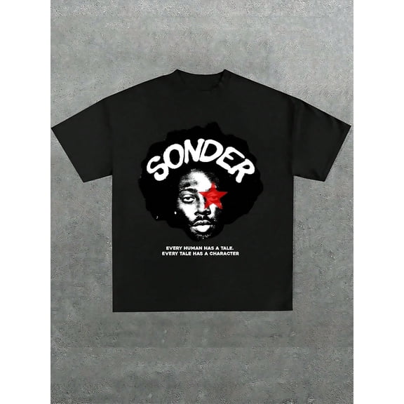 Sonder Inspirational Graphic Black T-Shirt, Soft Casual Short Sleeve, 7.76 oz Heavy Printed Tee