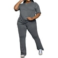 thumbnail image 4 of Womens Plus Size Sets 2 Piece Outfits Casual Short Sleeve Top and Flare Pants Tracksuit Gray 4XL, 4 of 7