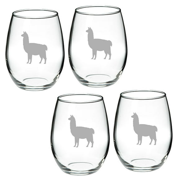 Llama Deep Etched Stemless Red Wine Glass Set of 2