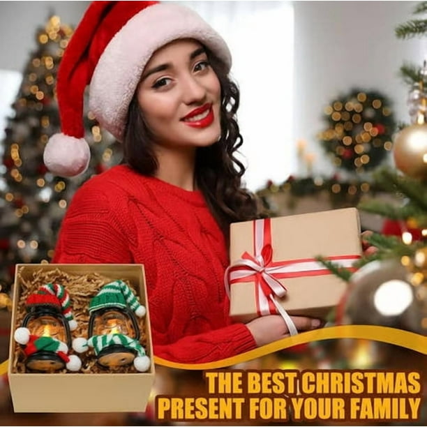 Mini farolillo de muñeco de nieve con sombrero y bufanda, decoración navideña para interiores y exteriores, luz festiva, 3 unidades【A】 Rkxzt