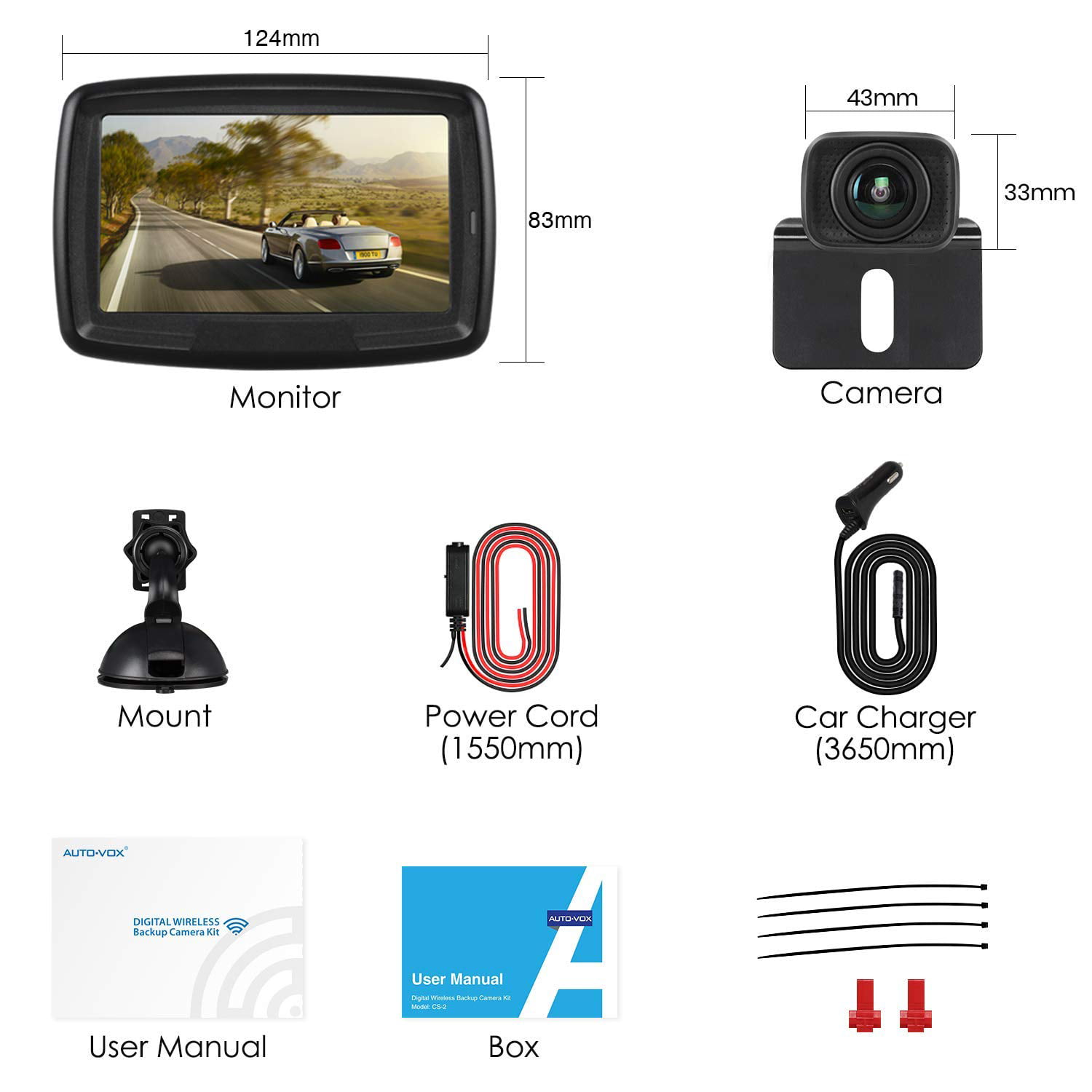 Rear View Camera Auto-Vox Wireless Backup Camera Kit 4.3'' LCD Mirror Monitor 
