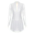 thumbnail image 3 of TiaoBug Women's Figure Ice Skating Dress Long Sleeve Shiny Rhinestones Sheer Mesh Ballet Dance Leotard White XL, 3 of 7