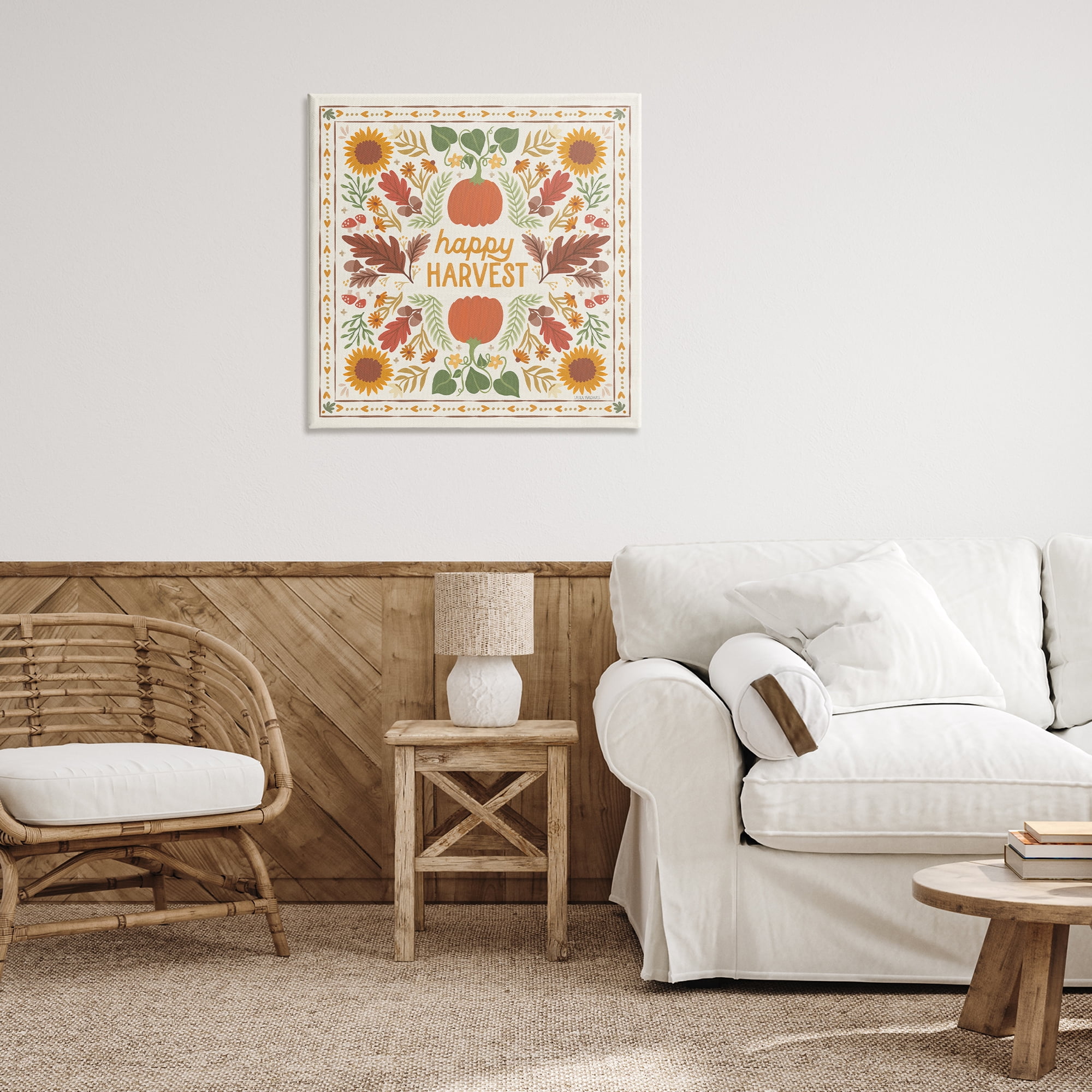 Stupell Industries Happy Harvest Pattern Landscape Painting Gallery Wrapped Canvas Art Print Wall Art, 30 x 30