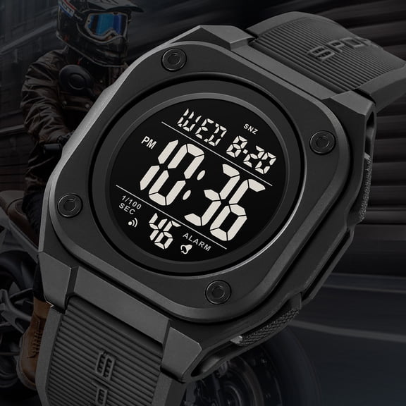 Square Digital Sports Watch for Men - Waterproof, Multifunction Outdoor Watch with LED Display