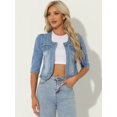 thumbnail image 4 of Unique Bargains Women's Jean Collarless 3/4 Sleeve Denim Jackets XL Light Blue, 4 of 6