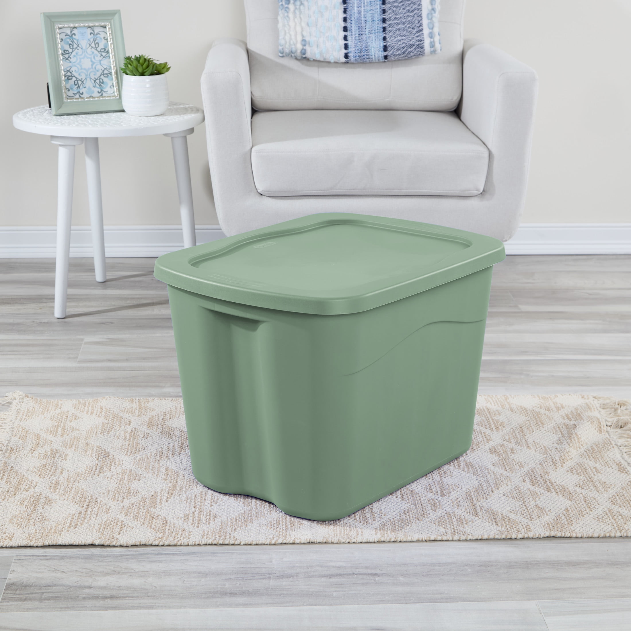 Sterilite Large Storage Bin, 18 Gallon Durable Plastic Storage Tote with Snap-On Lid , Green, 8 Pack