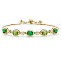 Gem Stone King 18K Yellow Gold Plated Silver Green Nano Emerald and Green Peridot Bracelet for Women | 3.60 Cttw | Gemstone May Birthstone | Oval 7X5MM | Fully Adjustable 9 inch