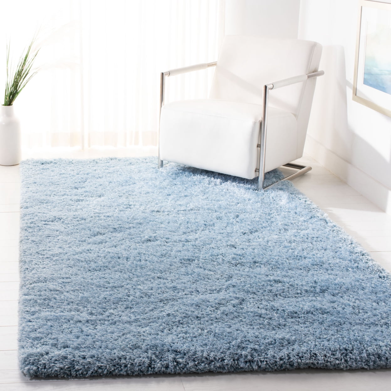 SAFAVIEH Supreme Charlton Solid Plush Polyester Shag Area Rug, Light Blue, 3' x 5'