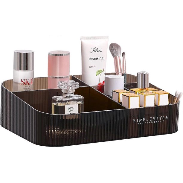 Acrylic Makeup Organizer, Dresser Storage Tray, Skin Care Display with 12 Compartments for Lipstick, Brushes, Perfume (Black)