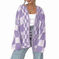 thumbnail image 3 of Casual Cardigan Sweater for Women Fall Long Sleeve Open Front Chunky Knit Sweaters Checkered Outwear Coat M, 3 of 8