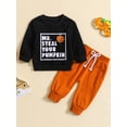 thumbnail image 2 of Wassery Infant Boys Halloween Outfits 6M 12M 18M 24M 3T Fall Toddler Kids Boys Clothes Sets Letter Pumpkin Print Crew Neck Long Sleeve Sweatshirts and Long Pants 2Pcs 0-3Y, 2 of 9