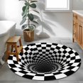 thumbnail image 3 of Round Rugs 3.3Ft, 3D Optical Illusion Round Area Rug Washable Indoor Throw Carpet, Black White Checkered Gingham Plaid Vortex Soft Non Slip Circle Rug for Laundry Room Patio Home Decor Aesthetic, 3 of 8