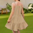 thumbnail image 4 of LTTVQM Cute Dresses for Girls Size 13-14 Summer Casual Solid Color Sleeveless Ruffle Hem Midi Dress Vacation Sundress Trendy Church Dress Khaki 13-14 Years, 4 of 6