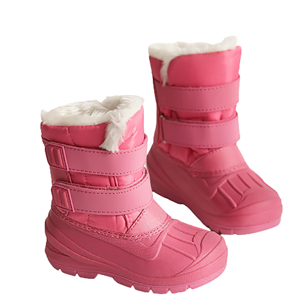 New Girls Kids Thermal Fur Lined Snow Wellington Boots Wellies Pink Waterproof 