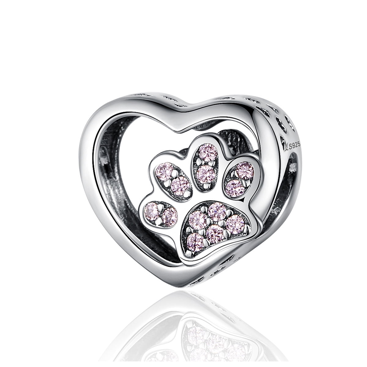 BAMOER 925 Sterling silver Charm Heart moment With Pink CZ For bracelet Jewelry 