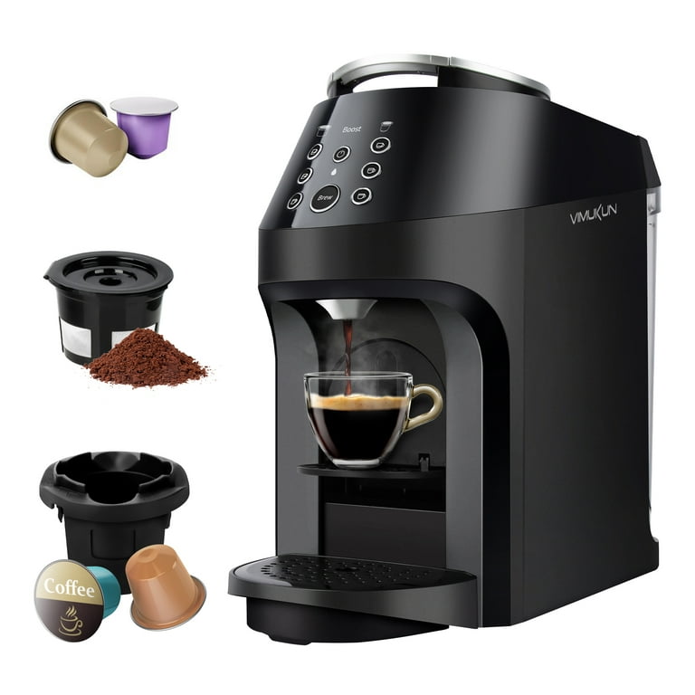 Nespresso Machine for Home, 3-in-1 Coffee Maker for Nespresso, K-Cup Pod and Ground Coffee, Coffee and Espresso Machine Combo Compatible with 19 Bar