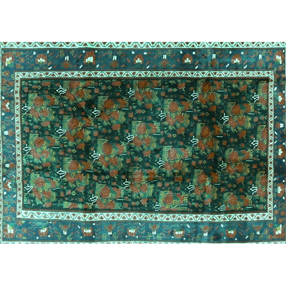Ahgly Company Machine Washable Indoor Rectangle Persian Turquoise Blue Traditional Area Rugs, 8' x 10'