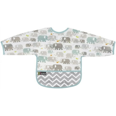 

Kushies Cleanbib Art Smock Waterproof Clean Bib w/Pocket & Long Sleeves (6-12 Months White Elephants)