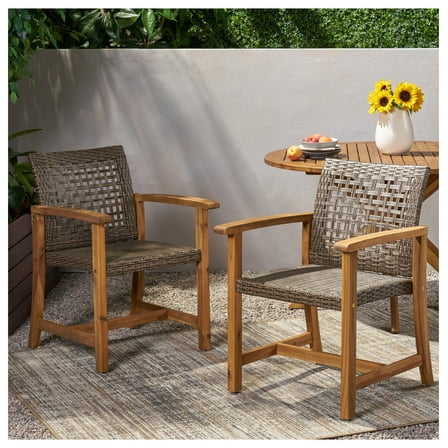 HAMPTON WOOD AND WICKER DINING CHAIR( SET OF 2 ) Brown   Wood Glass