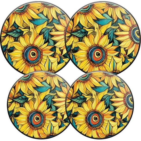 Electric Stove Burner Covers,4 Pcs Round Gas Burner Cover,8 and 10 Inch,Artistic Sunflower Pattern