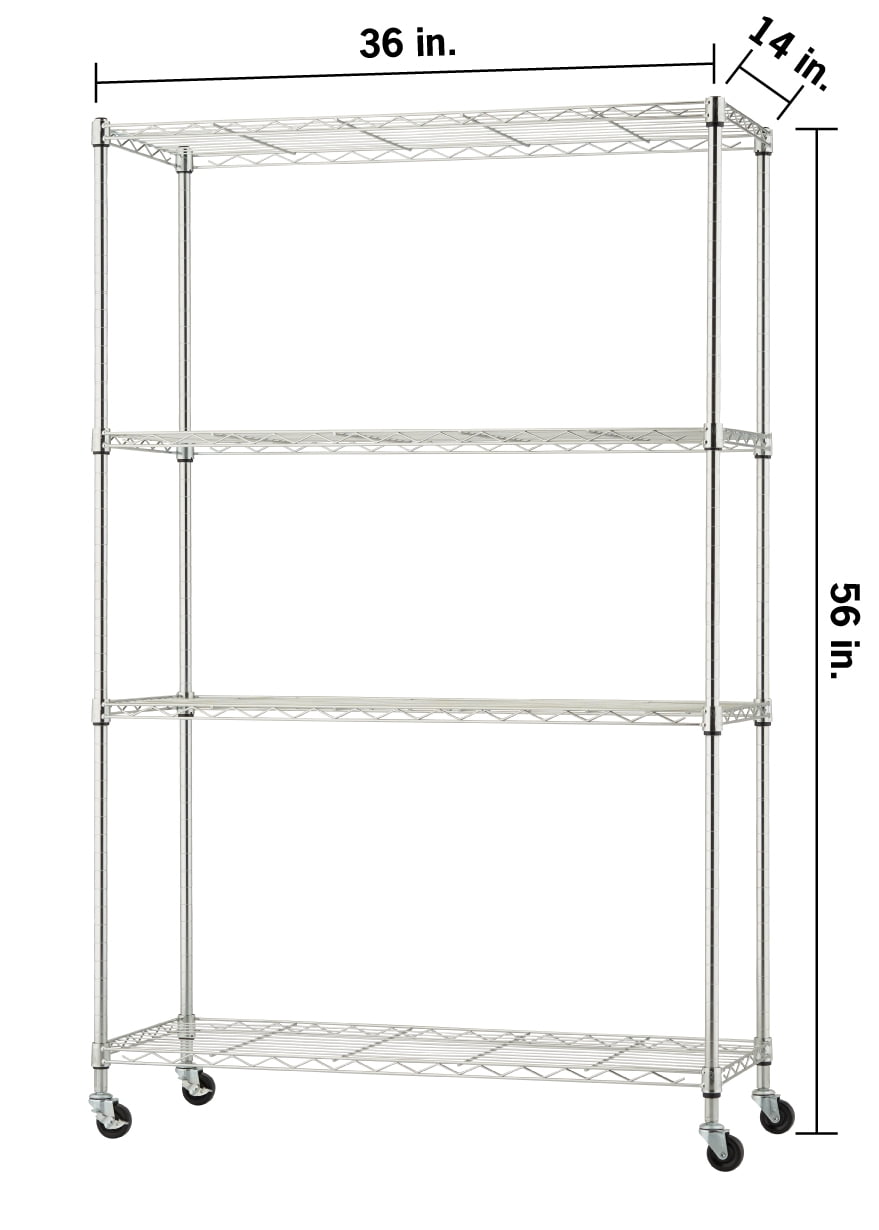 TRINITY BASICS EcoStorage® 4-Tier NSF 36"x14"x54" Wire Shelving Rack w/ Wheels / Chrome