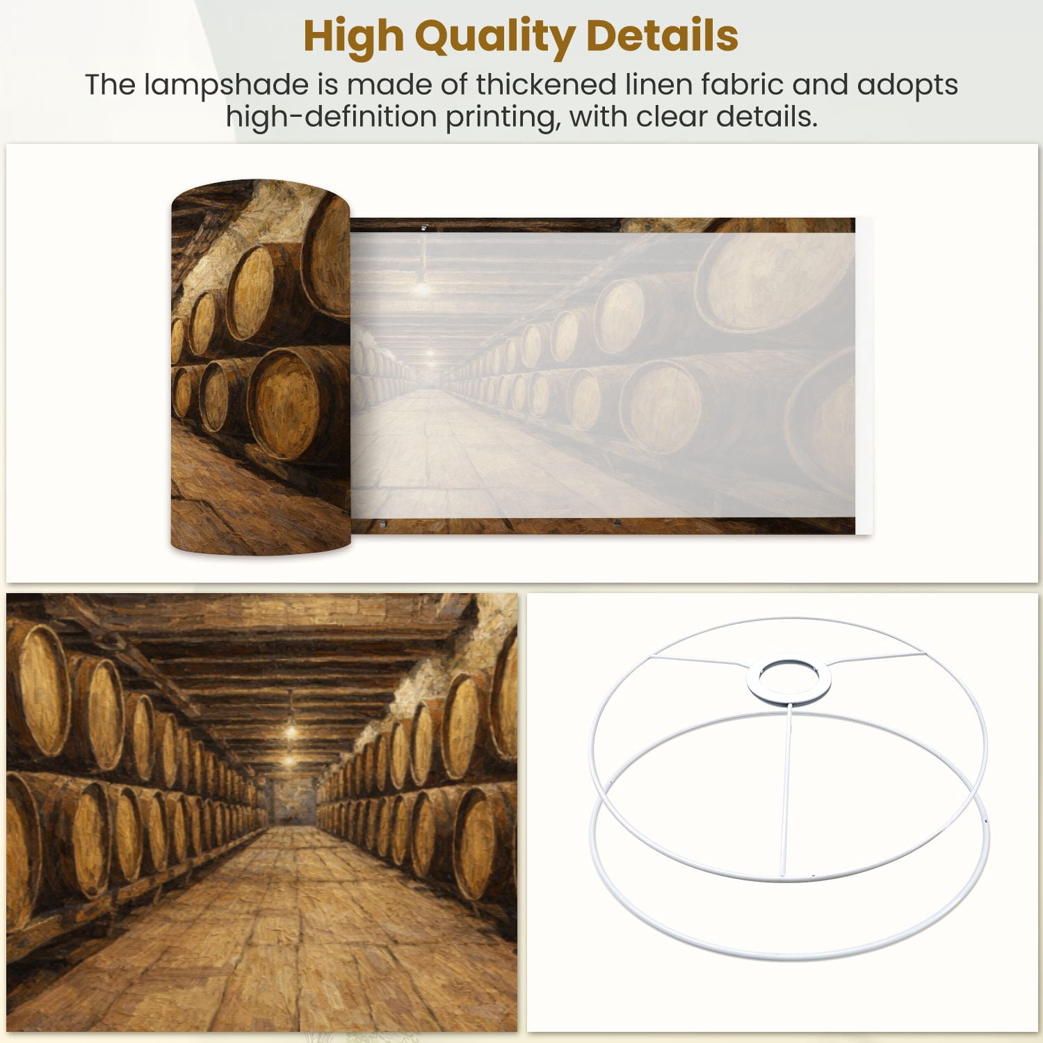 Linen Drum Lampshades Barrels Bourbon Whiskey Distillery Manufacturing Alcohol 13"x13"x10" Light Shade for Table Lamps Floor Lamp Shades Lampshade Replacement Assembly Required