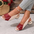 thumbnail image 2 of Hopeusnice Sandals for Women Soft Non-Slip Breathable Trendy PU Materials Summer Shoes Open Toe Sandals Women's Sandals Flat Mid-Heel Outdoor Shoes Red 36, 2 of 9