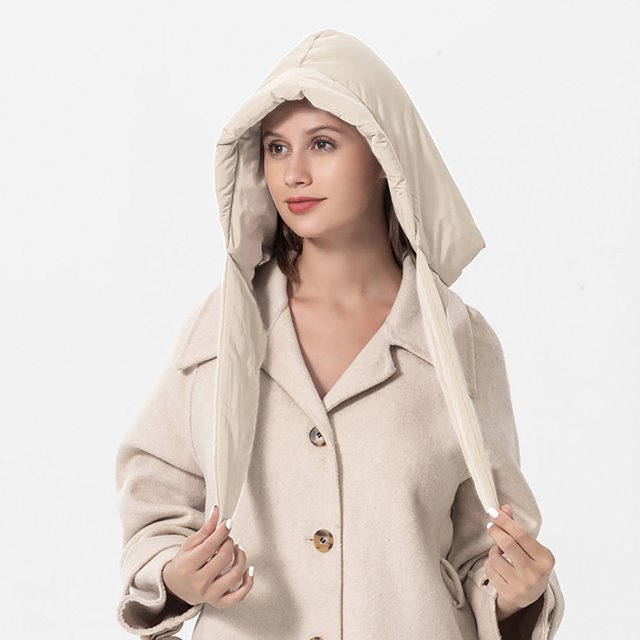Sombrero Amortiguador Bufanda con capucha de plumón para mujer Diseño ligero con capucha y cuello acolchado Diseño anudado (beige)