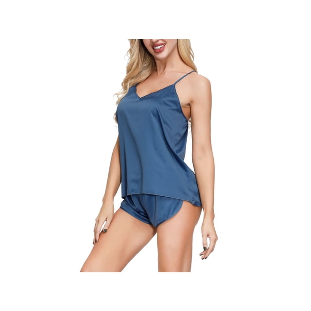 INK + IVY Sets Blue Elastic Band Solid Spaghetti Strap V Neck Cami Sleepwear Size M