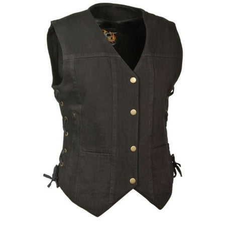 - Milwaukee Leather Womens 6 Pocket Side Lace Denim Vest w/ Gun Pockets Black