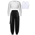 thumbnail image 3 of Aiihoo Kids Girls Sports Gymnastics Workout Hip-hop Jazz Outfits Sleeveless Vest with Cargo Pants and Crop Top for Dance Performance White 6, 3 of 7